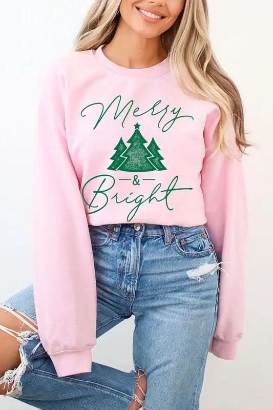 Merry & Bright Graphic Fleece Sweatshirts - Love Salve 