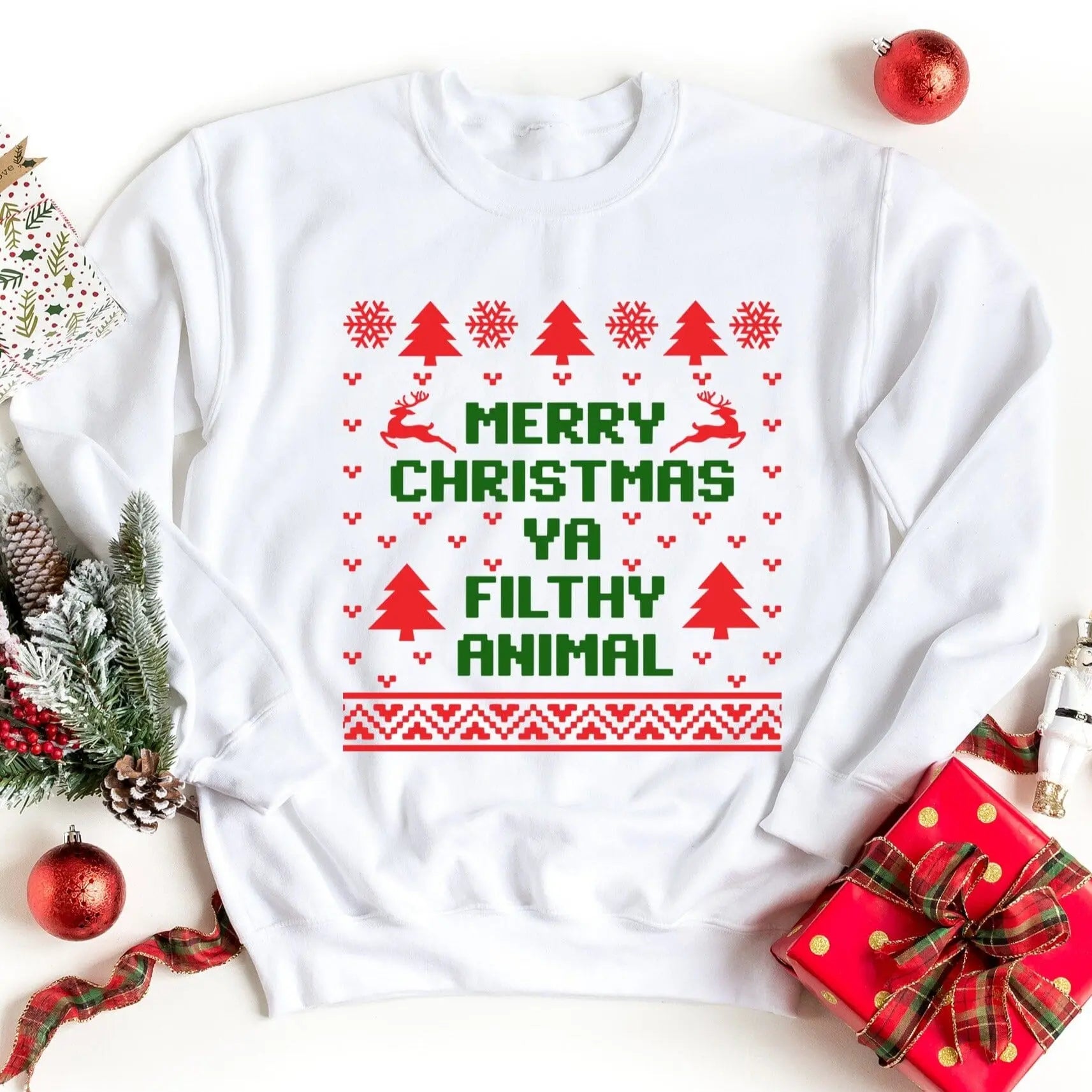 Merry Christmas Ya Filthy Animal Colored Sweatshirt Adorb Custom Tees