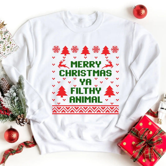 Merry Christmas Ya Filthy Animal Colored Sweatshirt Adorb Custom Tees