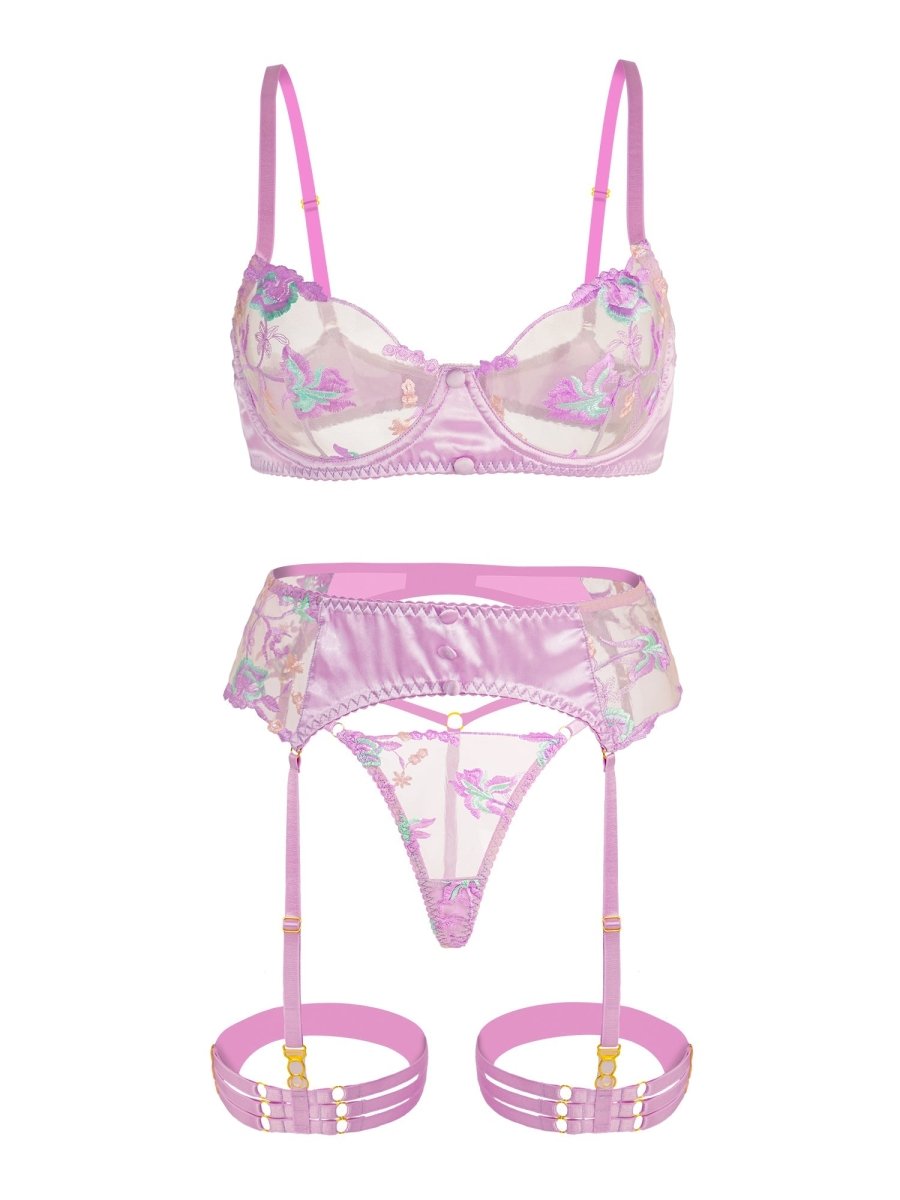Mesh Embroidered Floral Lingerie Set - Love Salve