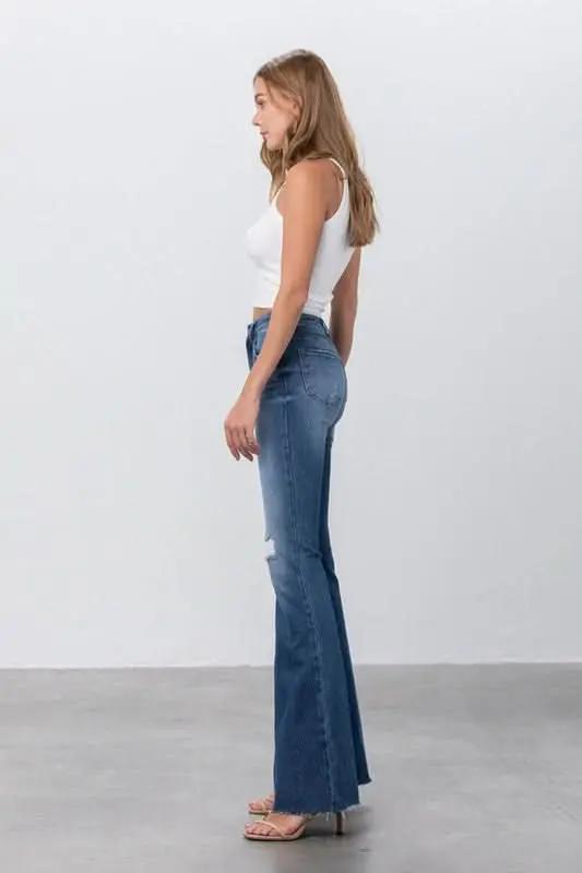 MID RISE DARK WASH FLARE JEANS - Love Salve 