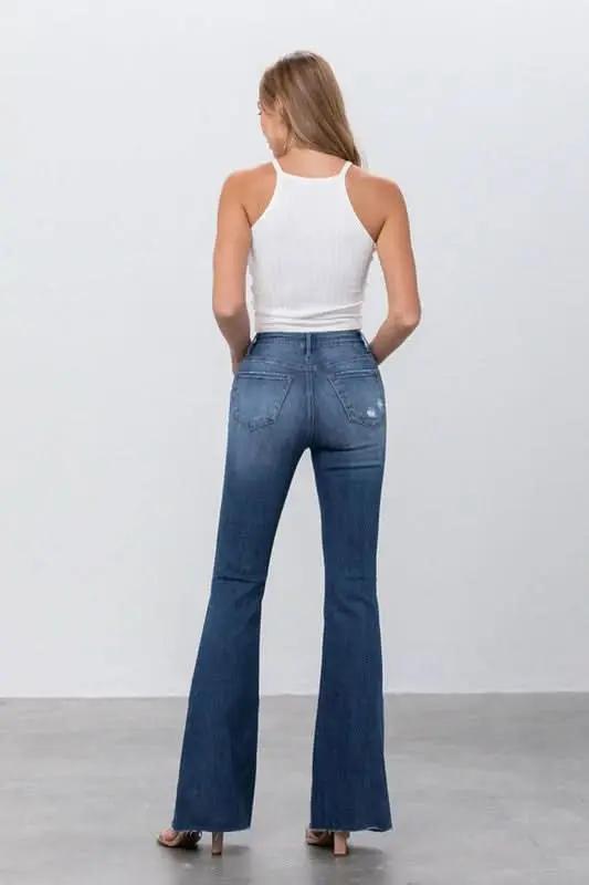 MID RISE DARK WASH FLARE JEANS - Love Salve 