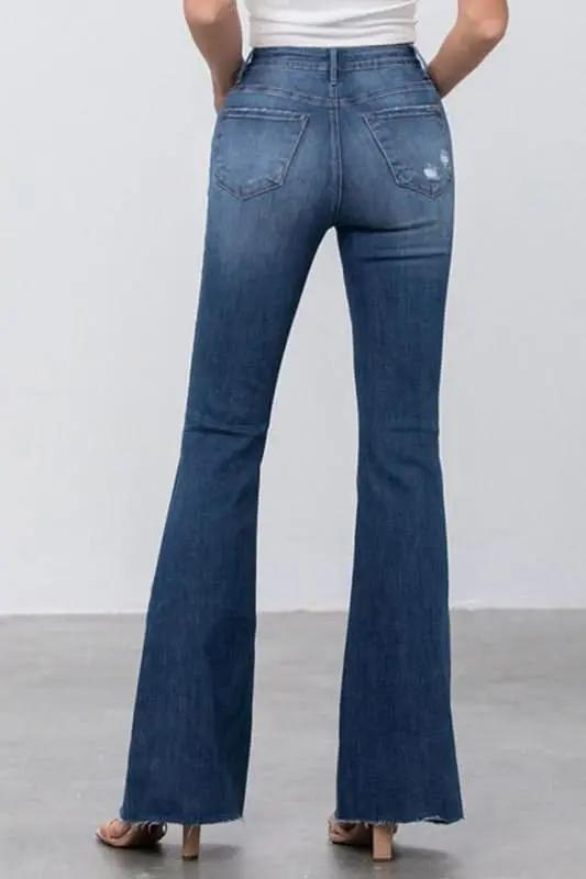 MID RISE DARK WASH FLARE JEANS - Love Salve 