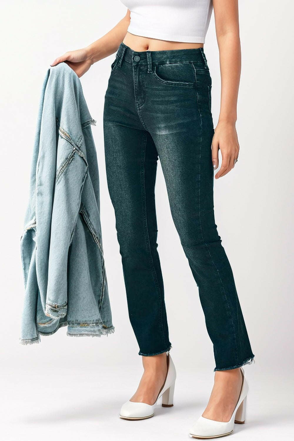 Mid-Rise Waist Skinny Jeans with Pockets - Love Salve