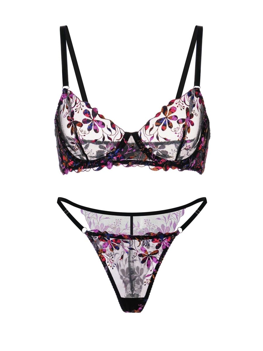 Midnight Blossom Lace Embroidered Lingerie Set - Love Salve