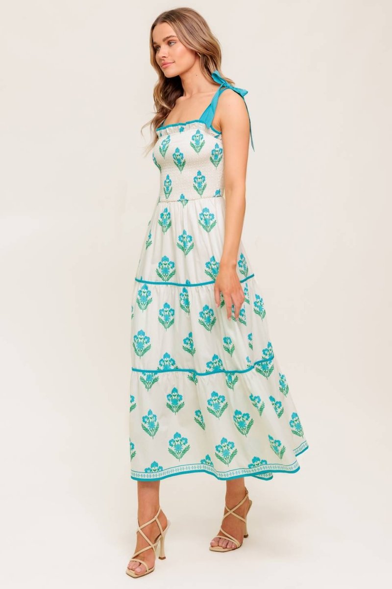 MIDNIGHT BOTANICA WOVEN MIDI DRESS - Love Salve 