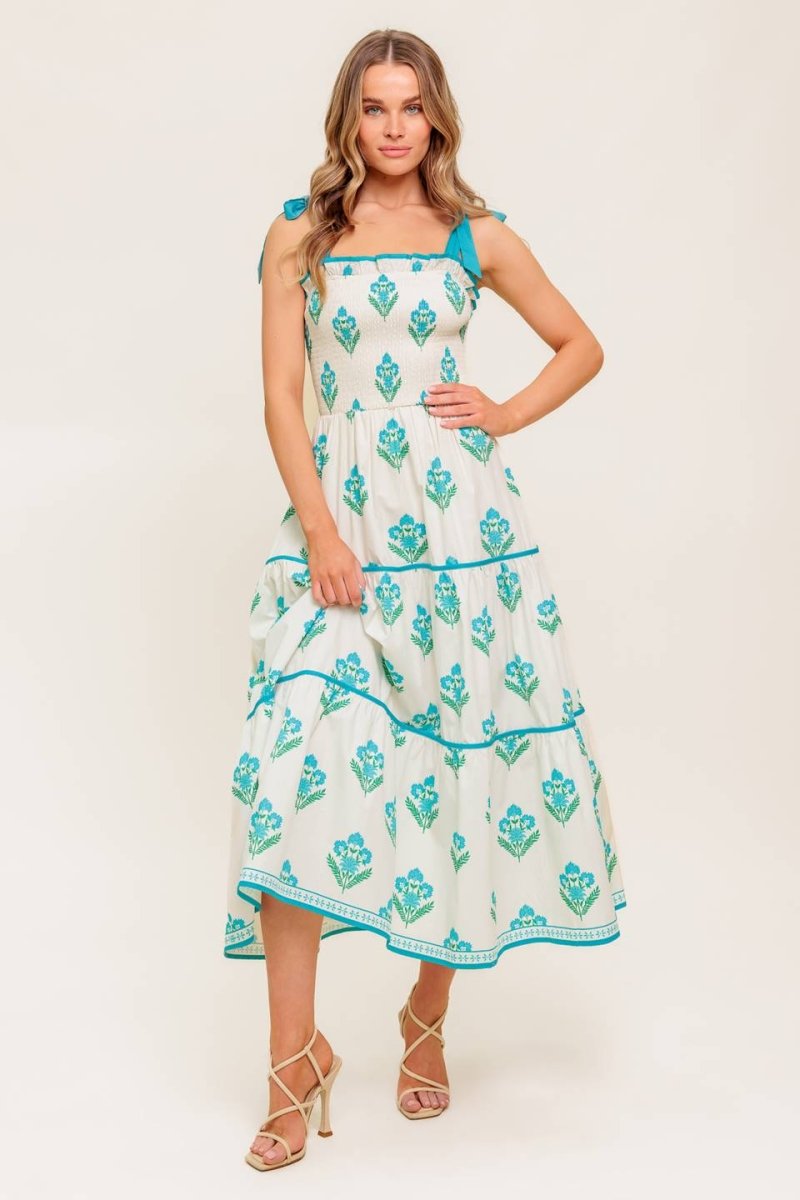 MIDNIGHT BOTANICA WOVEN MIDI DRESS - Love Salve 
