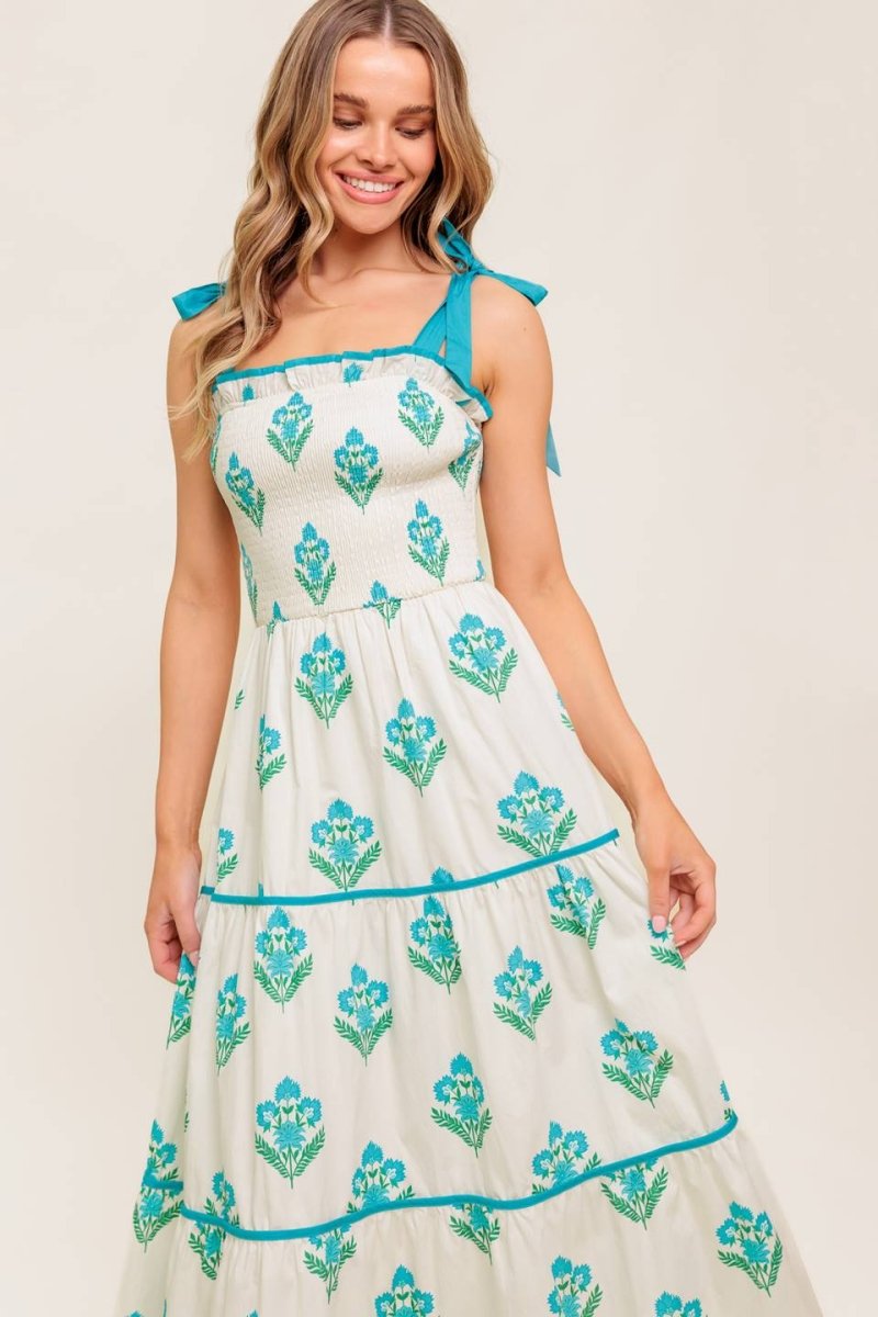 MIDNIGHT BOTANICA WOVEN MIDI DRESS - Love Salve 