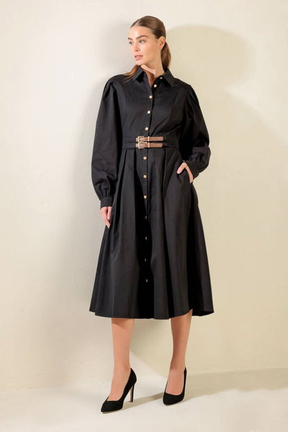 MIDNIGHT MASQUERADE WOVEN MIDI DRESS - Love Salve