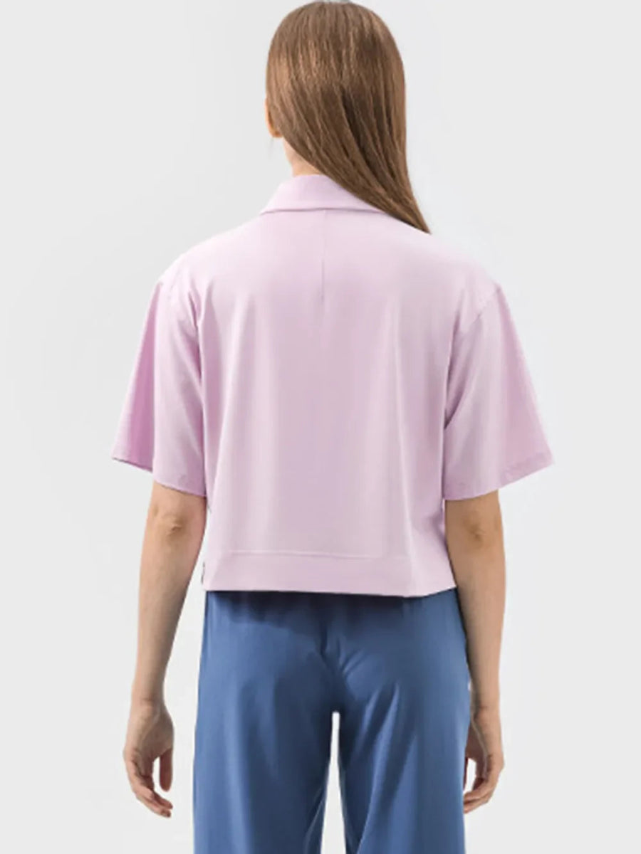 Millennia Half Button Short Sleeve Active T-Shirt for Women - Love Salve 