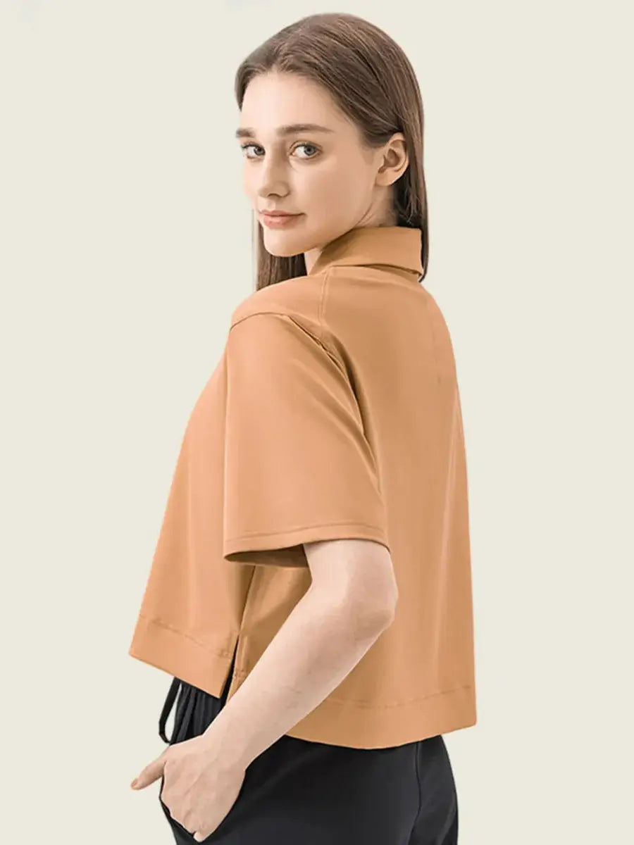 Millennia Half Button Short Sleeve Active T-Shirt for Women - Love Salve 