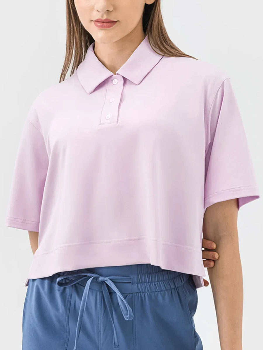 Millennia Half Button Short Sleeve Active T-Shirt for Women - Love Salve 