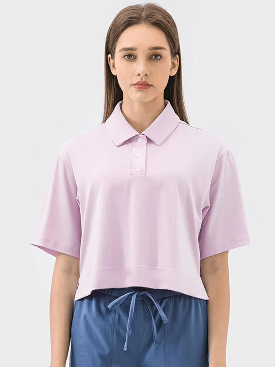 Millennia Half Button Short Sleeve Active T-Shirt for Women - Love Salve 