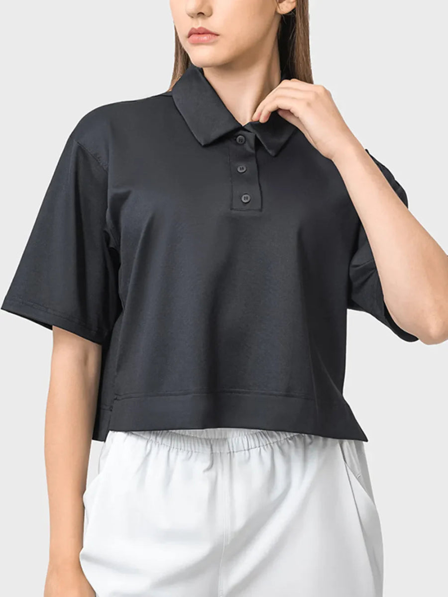 Millennia Half Button Short Sleeve Active T-Shirt for Women - Love Salve 