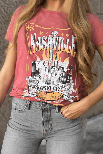Mineral Red Nashville Music City Graphic Retro Fashion Tee - Love Salve 