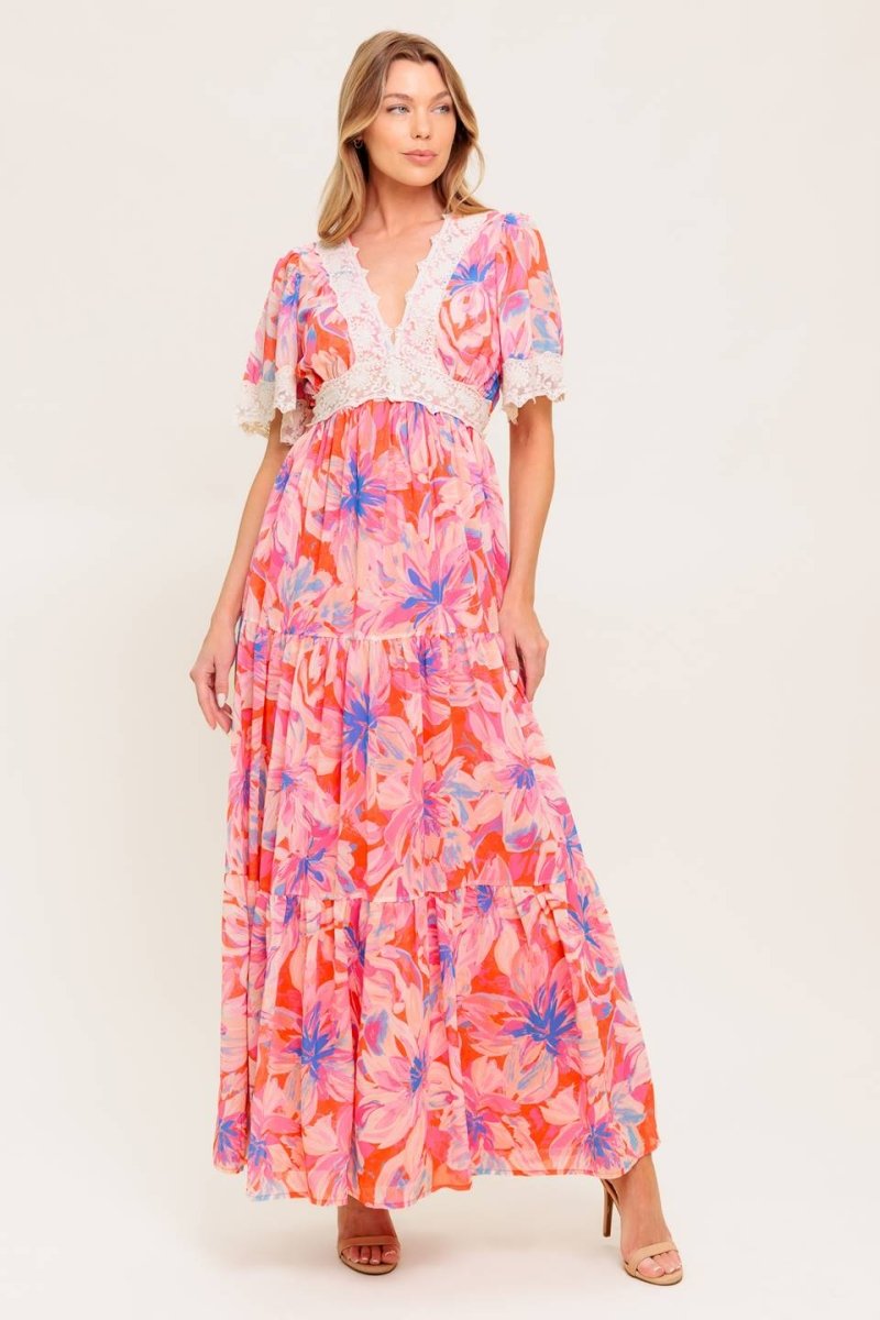 MINIMAL BLOOM WOVEN MAXI DRESS - Love Salve 