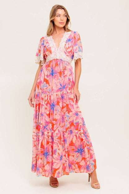 MINIMAL BLOOM WOVEN MAXI DRESS - Love Salve 