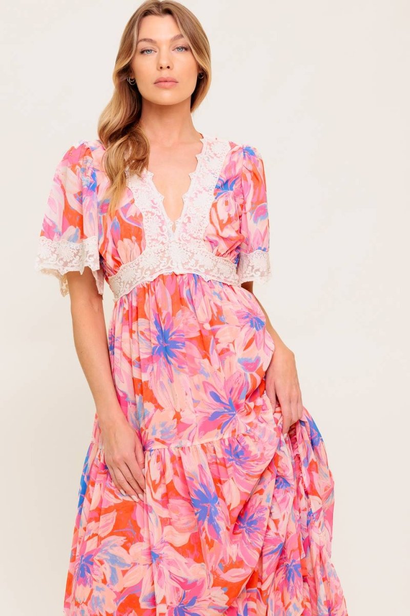 MINIMAL BLOOM WOVEN MAXI DRESS - Love Salve 