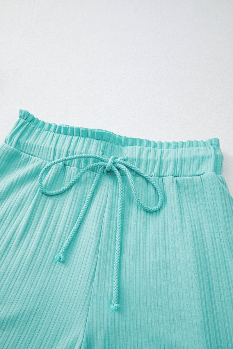 Mint Green Ribbed Button V Neck Tank Top and Shorts Set - Love Salve 