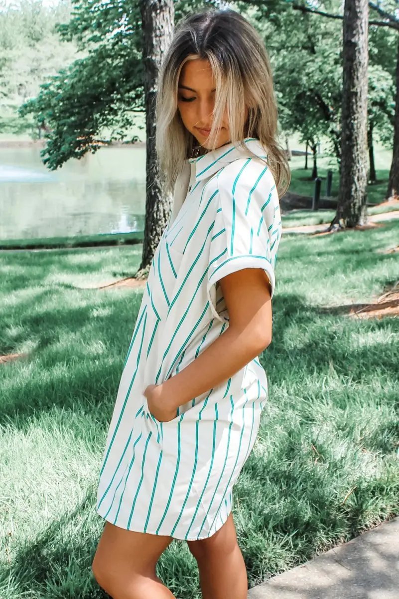 Mint Green St Patricks Striped Wide Short Sleeve Dress - Love Salve 