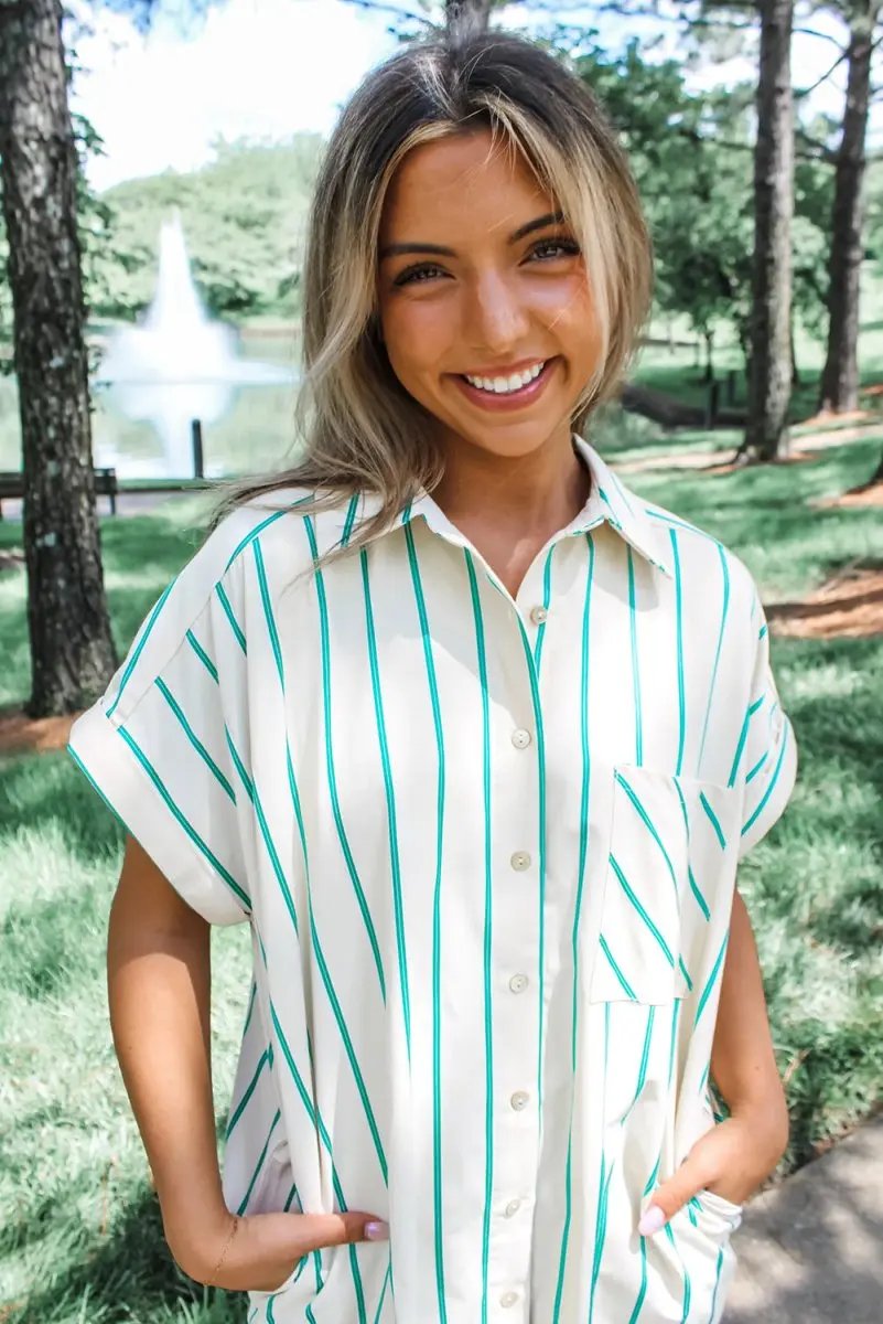 Mint Green St Patricks Striped Wide Short Sleeve Dress - Love Salve 