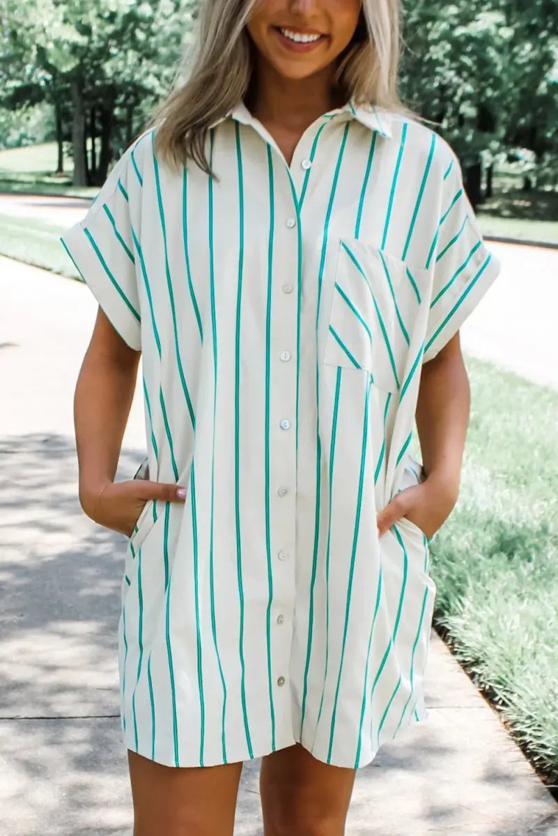Mint Green St Patricks Striped Wide Short Sleeve Dress - Love Salve 