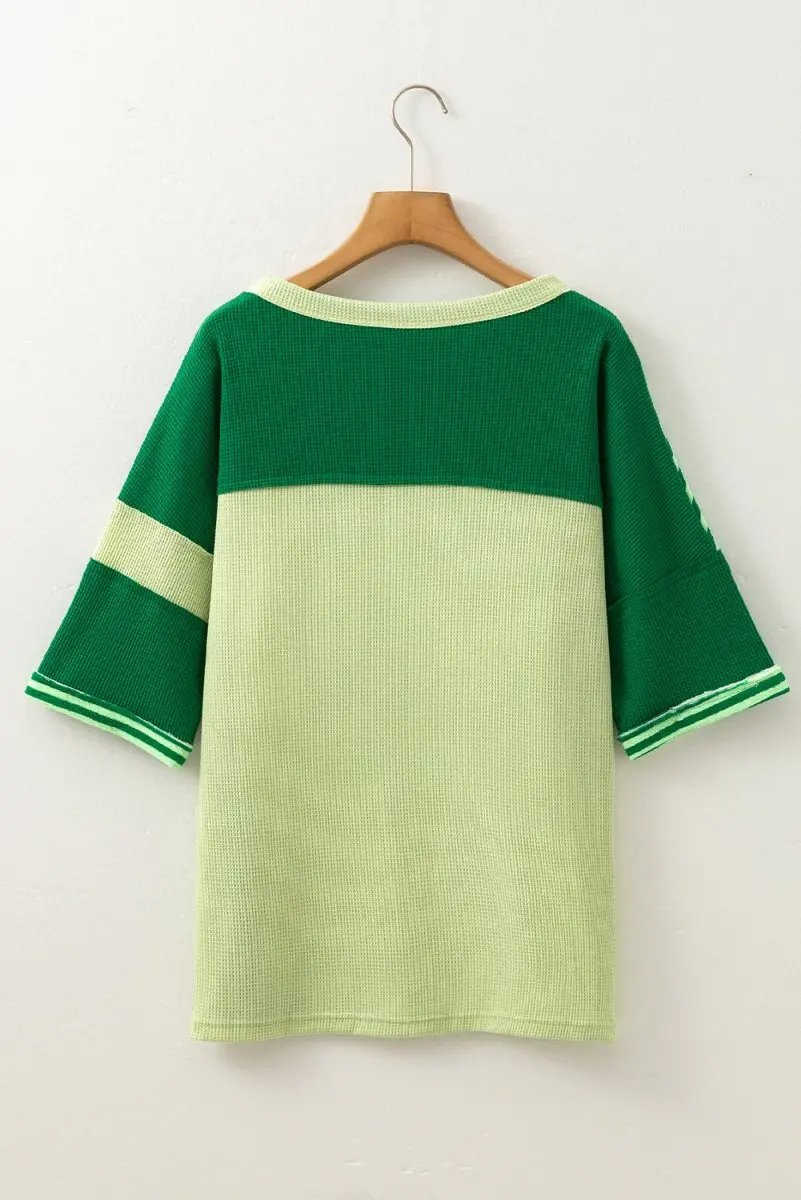 Mint Green Striped Patchwork Textured Colorblock Knit Top - Love Salve 