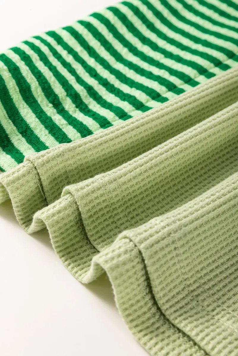 Mint Green Striped Patchwork Textured Colorblock Knit Top - Love Salve 