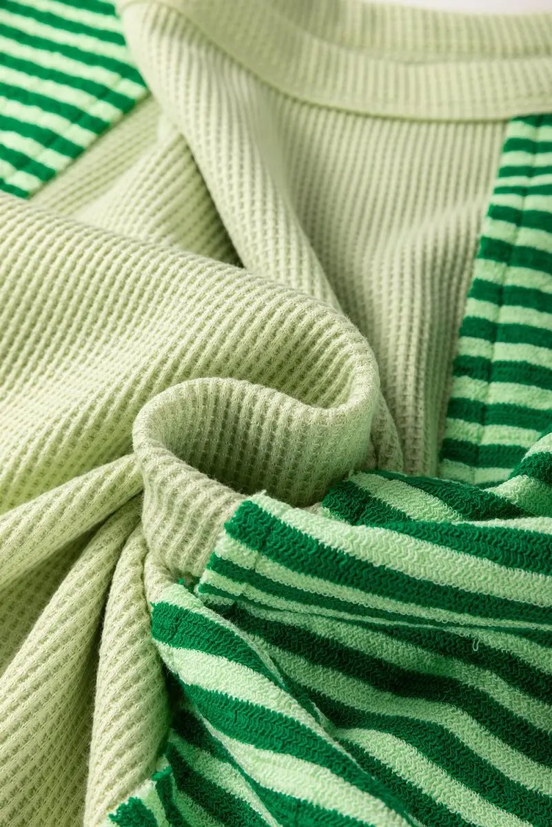 Mint Green Striped Patchwork Textured Colorblock Knit Top - Love Salve 