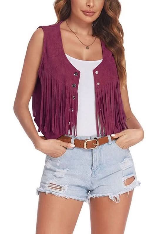 Cropped fringe vest for stylish layering - Love Salve 