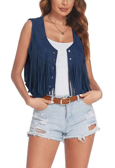 Cropped fringe vest for stylish layering - Love Salve 
