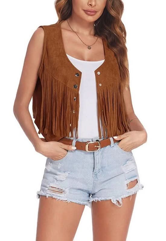Cropped fringe vest for stylish layering - Love Salve 
