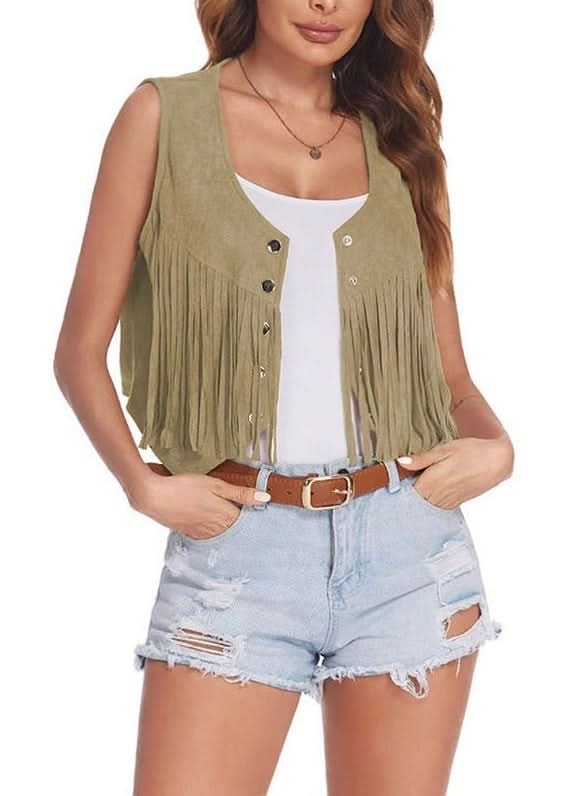 Cropped fringe vest for stylish layering - Love Salve 