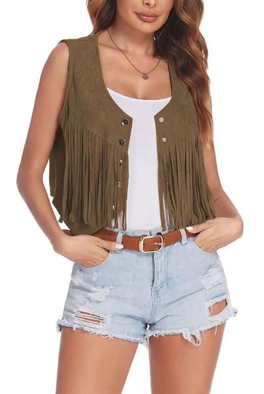 Cropped fringe vest for stylish layering - Love Salve 