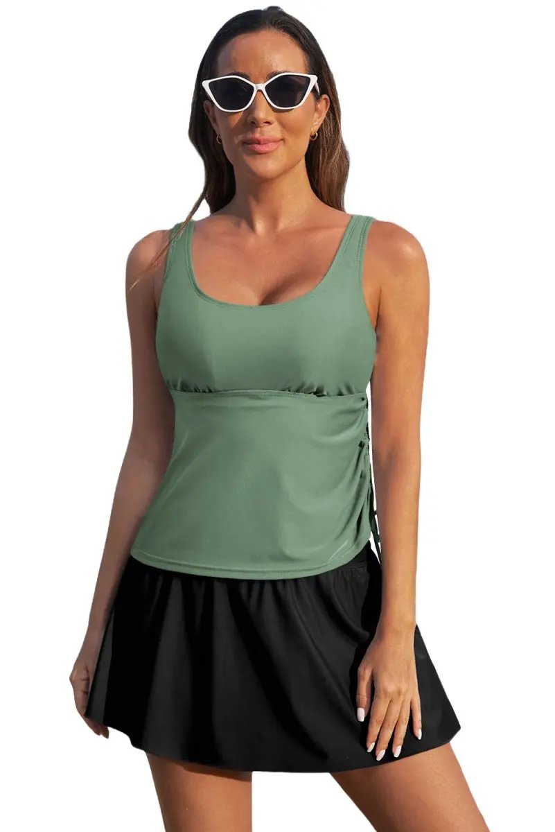 Mist Green Adjustable Tankini Set with Skort and Padded Cups - Love Salve 