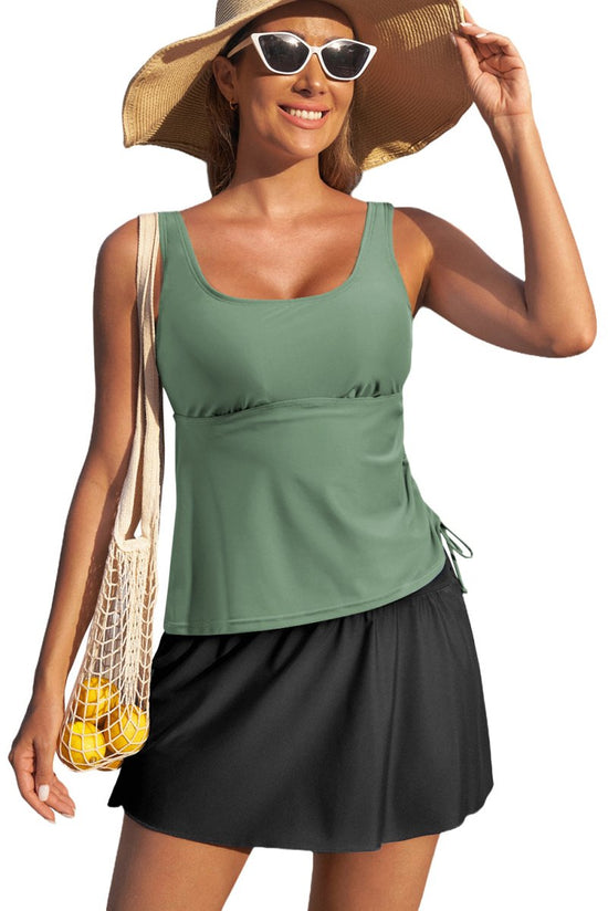 Mist Green Adjustable Tankini Set with Skort and Padded Cups - Love Salve 