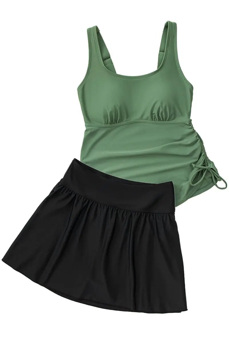 Mist Green Adjustable Tankini Set with Skort and Padded Cups - Love Salve 