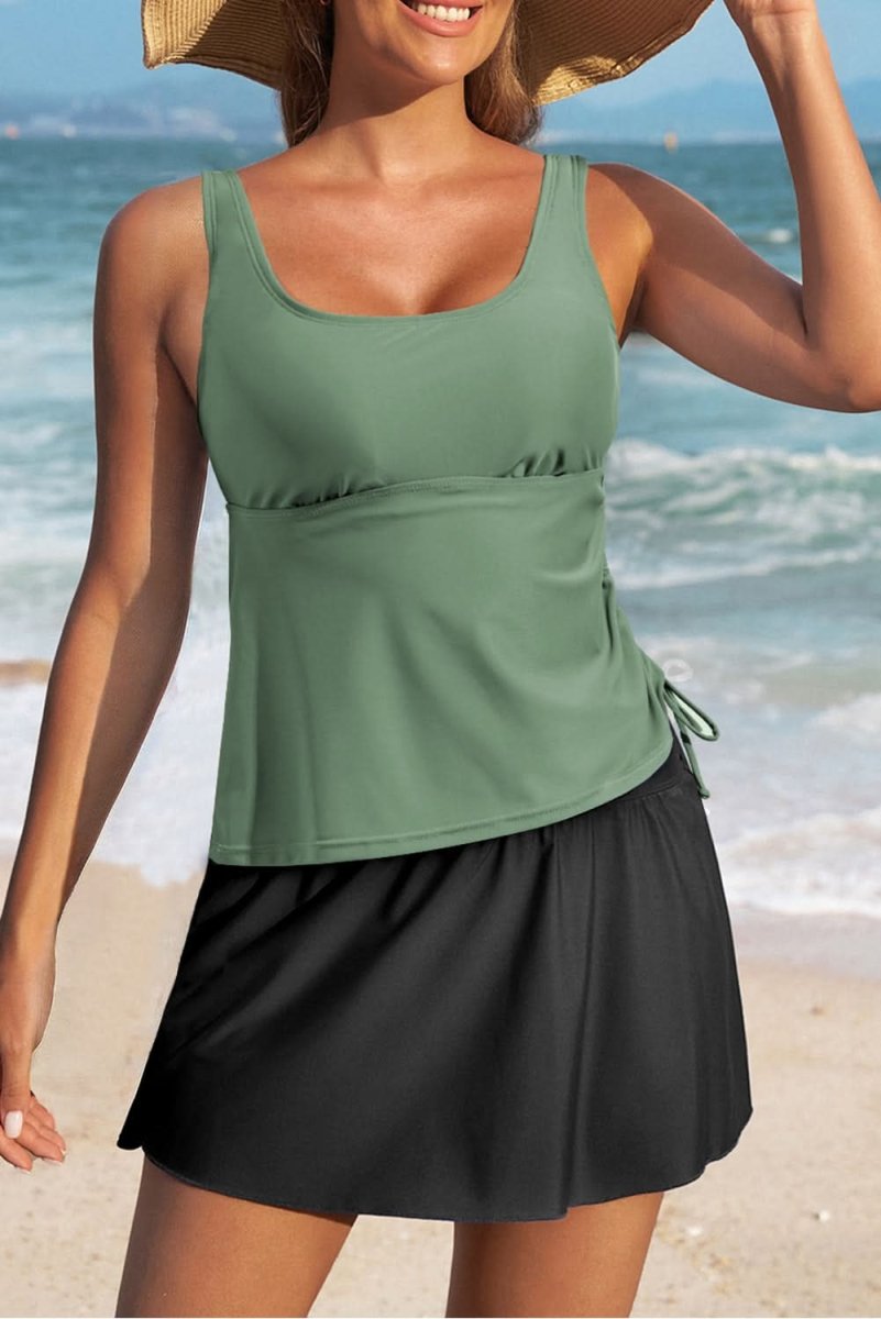 Mist Green Adjustable Tankini Set with Skort and Padded Cups - Love Salve 