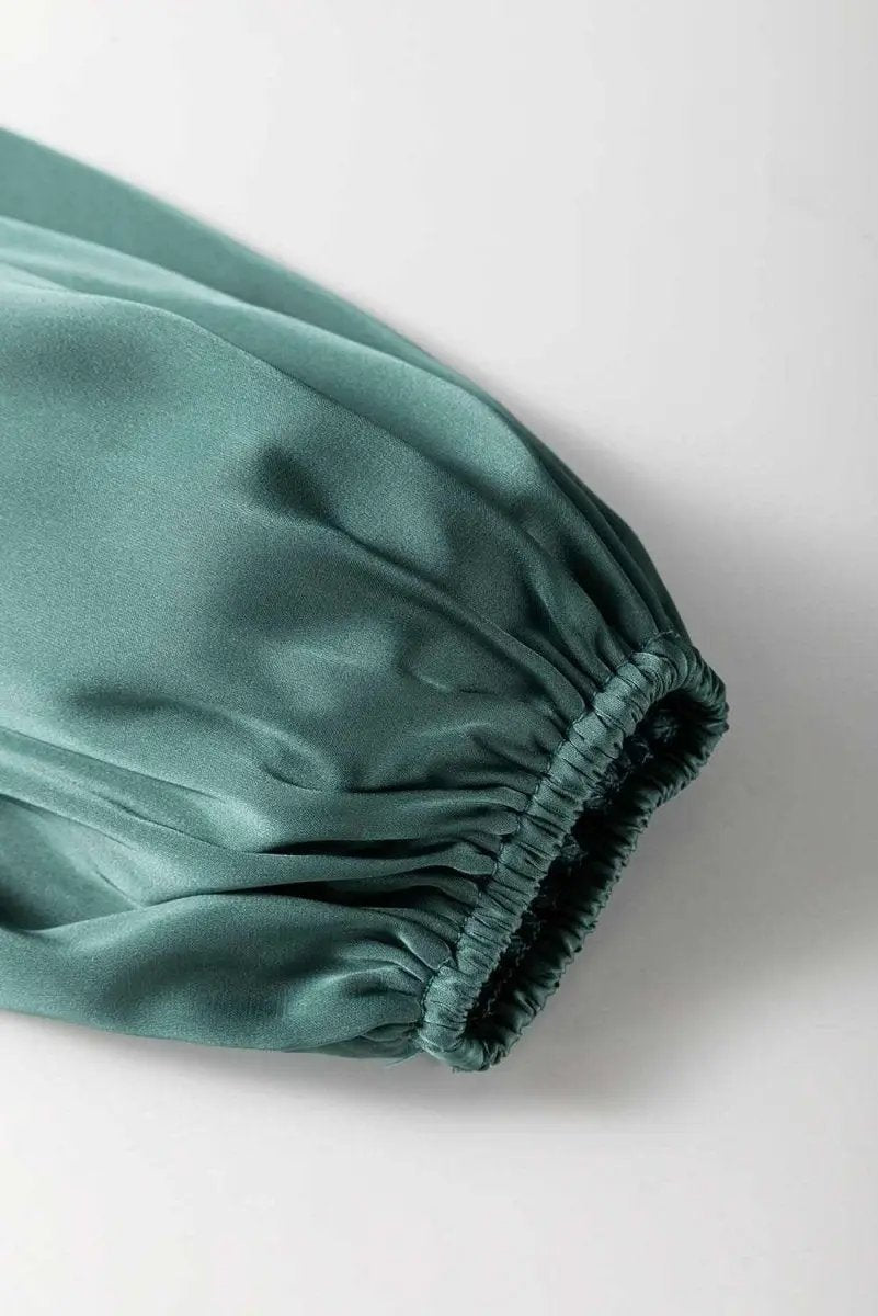 Mist Green Tiered Ruffled Puff Sleeve Loose Fit Mini Dress - Love Salve 