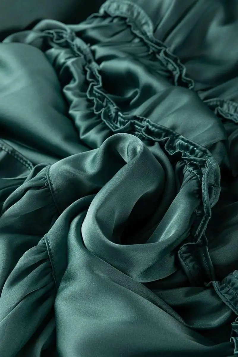 Mist Green Tiered Ruffled Puff Sleeve Loose Fit Mini Dress - Love Salve 