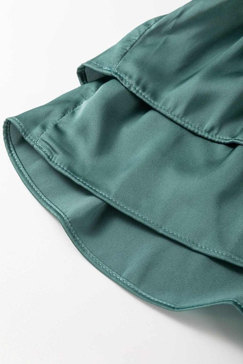 Mist Green Tiered Ruffled Puff Sleeve Loose Fit Mini Dress - Love Salve 