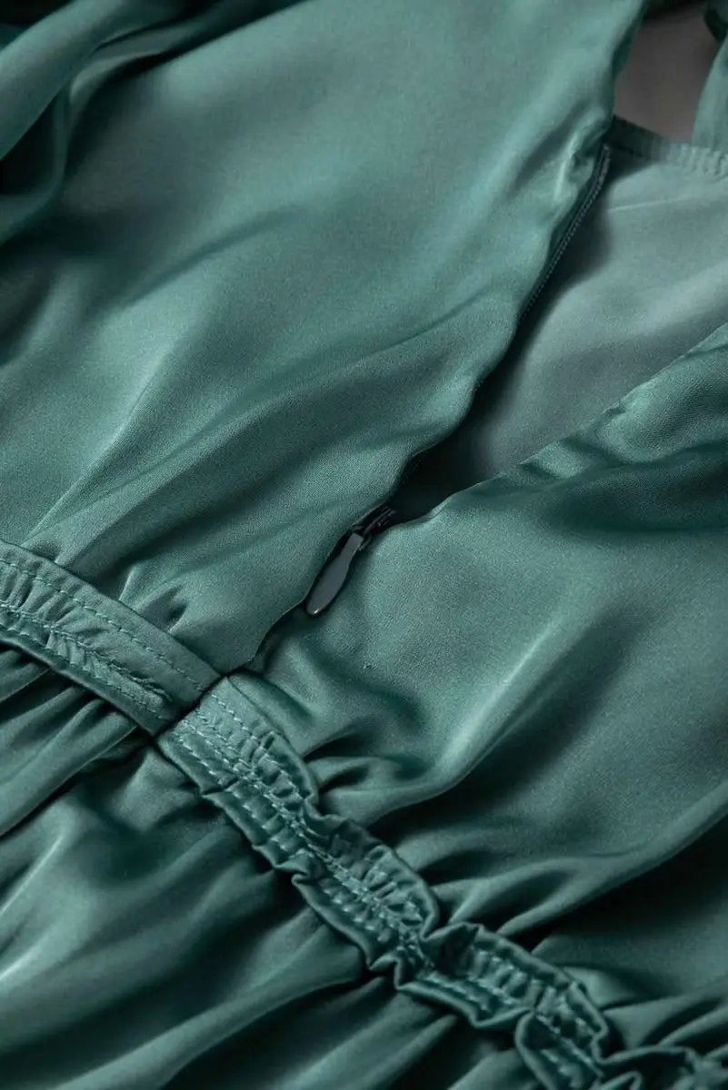 Mist Green Tiered Ruffled Puff Sleeve Loose Fit Mini Dress - Love Salve 