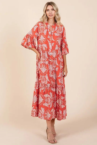 Mittoshop Abstract Leaf Print Tiered Ruffle Dress Women - Love Salve
