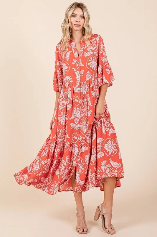 Mittoshop Abstract Leaf Print Tiered Ruffle Dress Women - Love Salve 