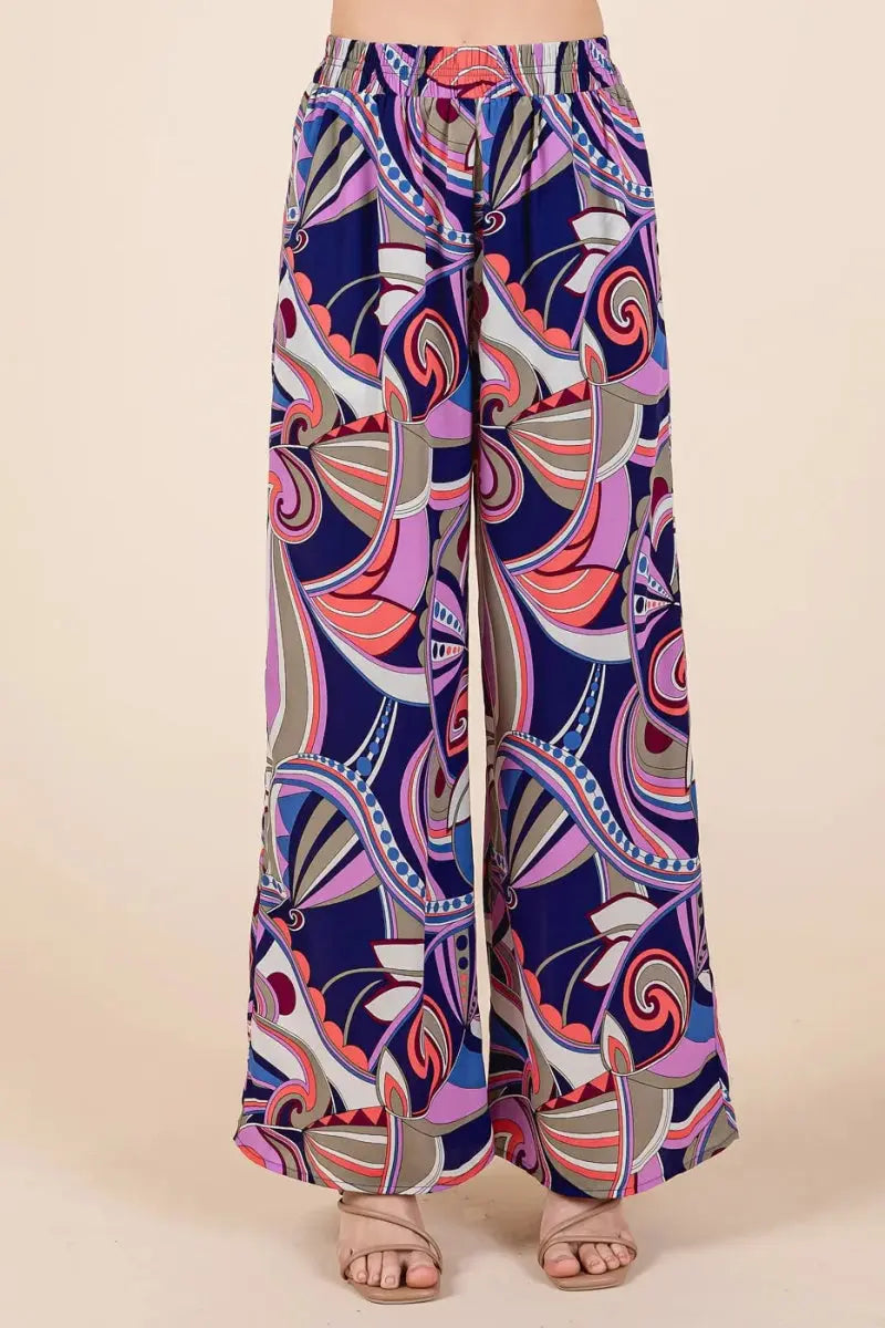 Mittoshop Abstract Print Elastic Waist Wide Leg Pants for Women - Love Salve 