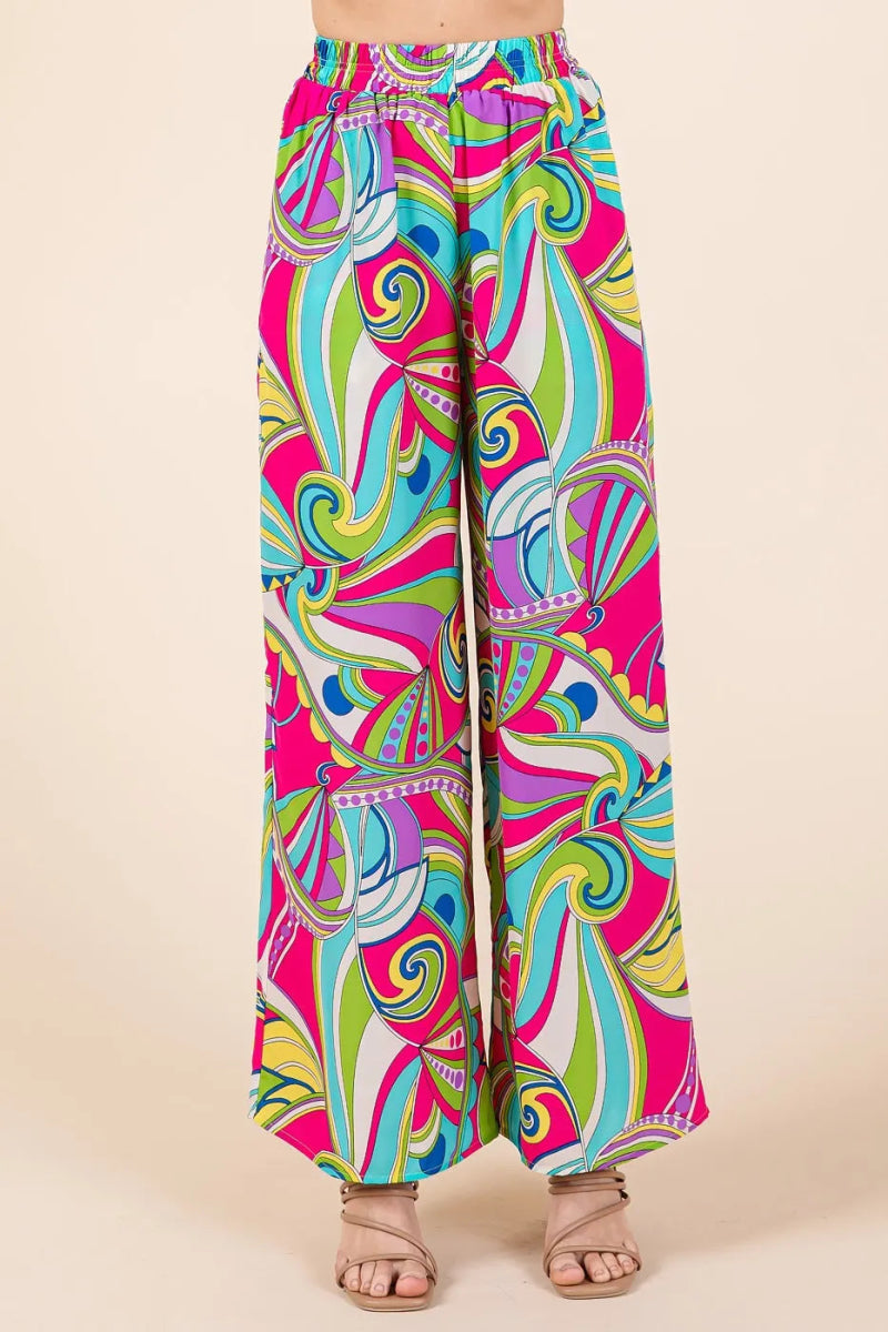 Mittoshop Abstract Print Elastic Waist Wide Leg Pants for Women - Love Salve 