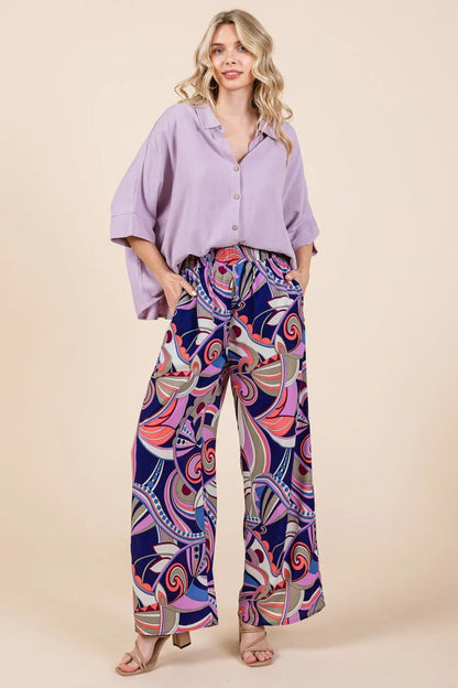 Mittoshop Abstract Print Elastic Waist Wide Leg Pants for Women - Love Salve 