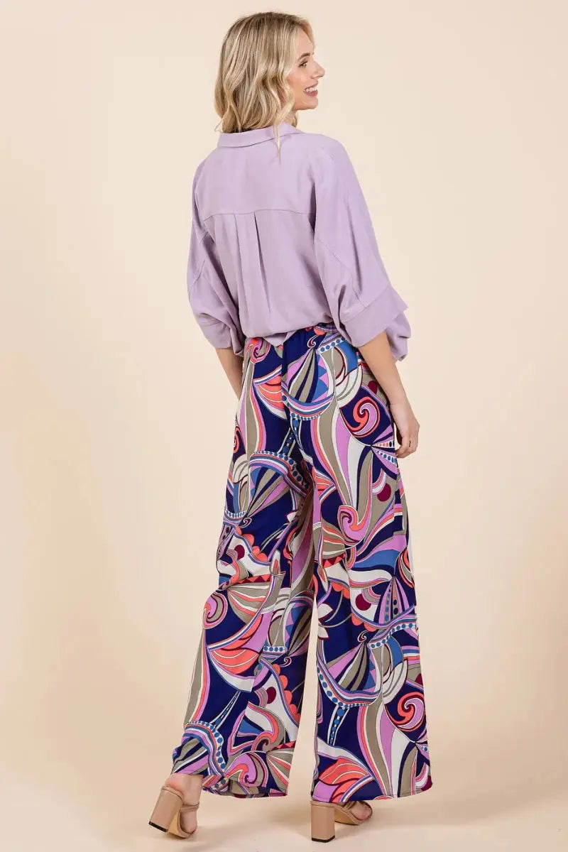 Mittoshop Abstract Print Elastic Waist Wide Leg Pants for Women - Love Salve 