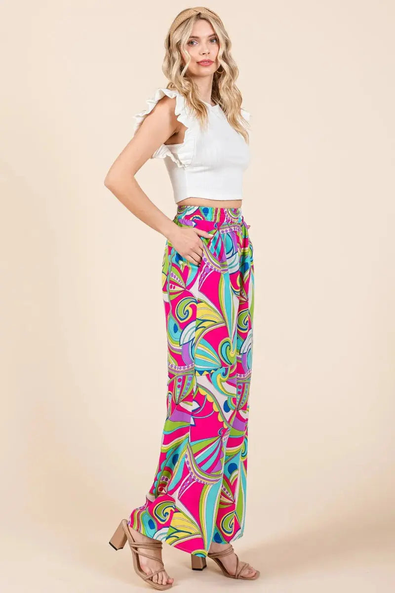Mittoshop Abstract Print Elastic Waist Wide Leg Pants for Women - Love Salve 