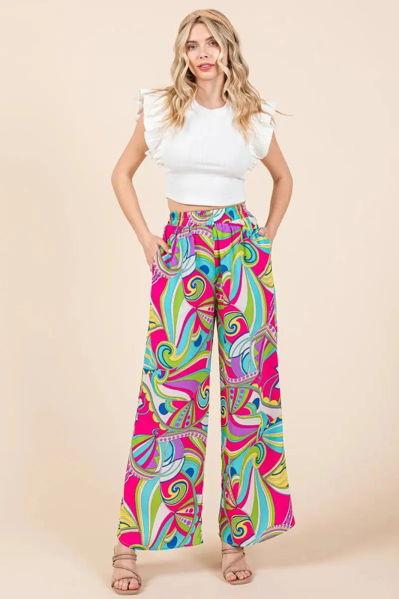 Mittoshop Abstract Print Elastic Waist Wide Leg Pants for Women - Love Salve 